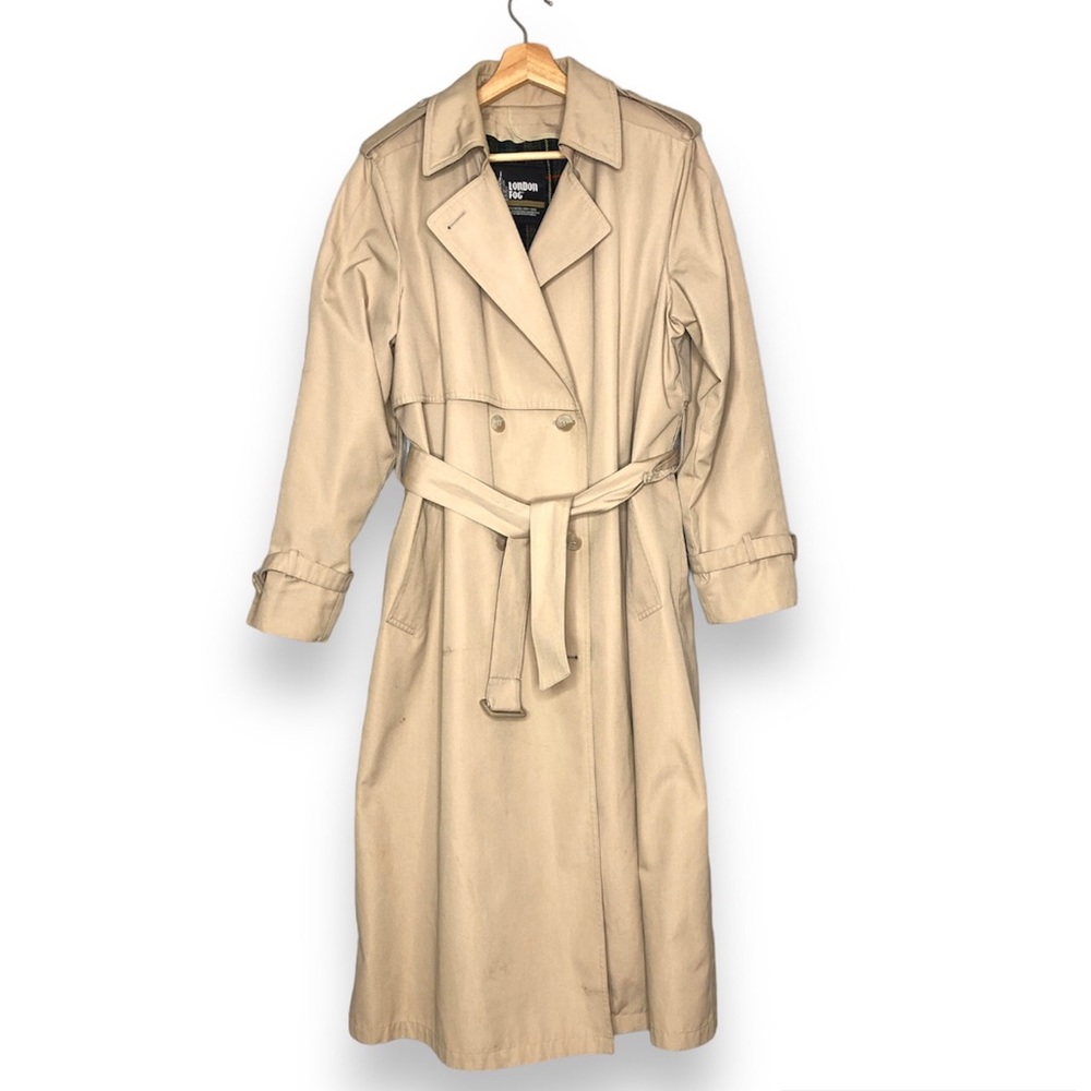 London Fog Trench Coat Size 10 Removable Liner with Belt Double Breasted Tan